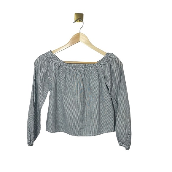 Brandy Melville Theia Striped Off The Shoulder Blouse in Grey/White One Size - Picture 4 of 11